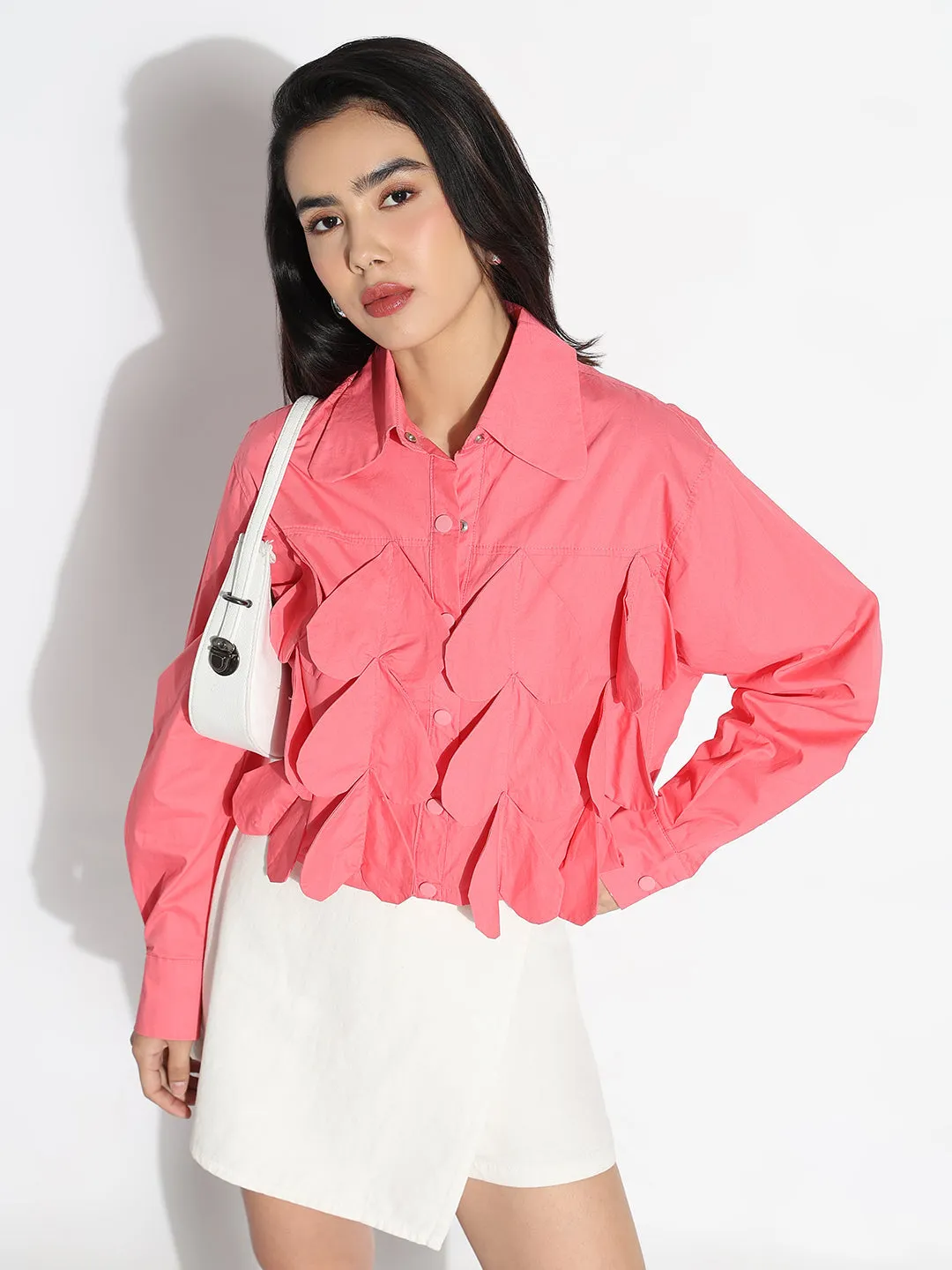 back to school Women's Oversized Pink Solid Shirt with Applique