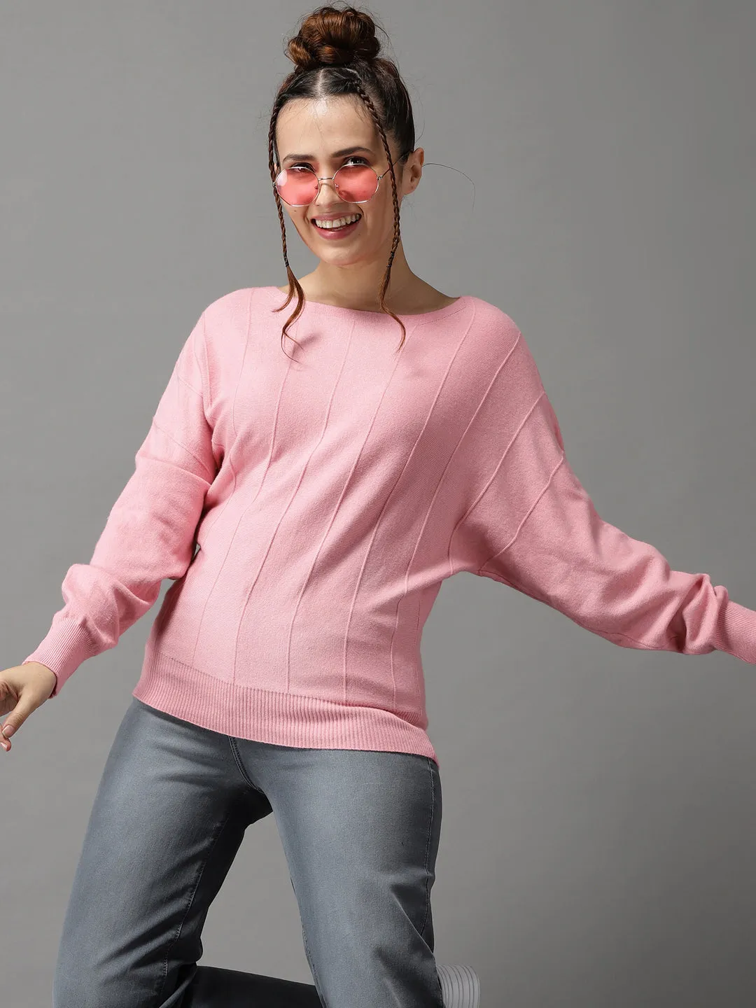 Women's Pink Striped Pullover Ventilation Panel Design AntiSnag Surface