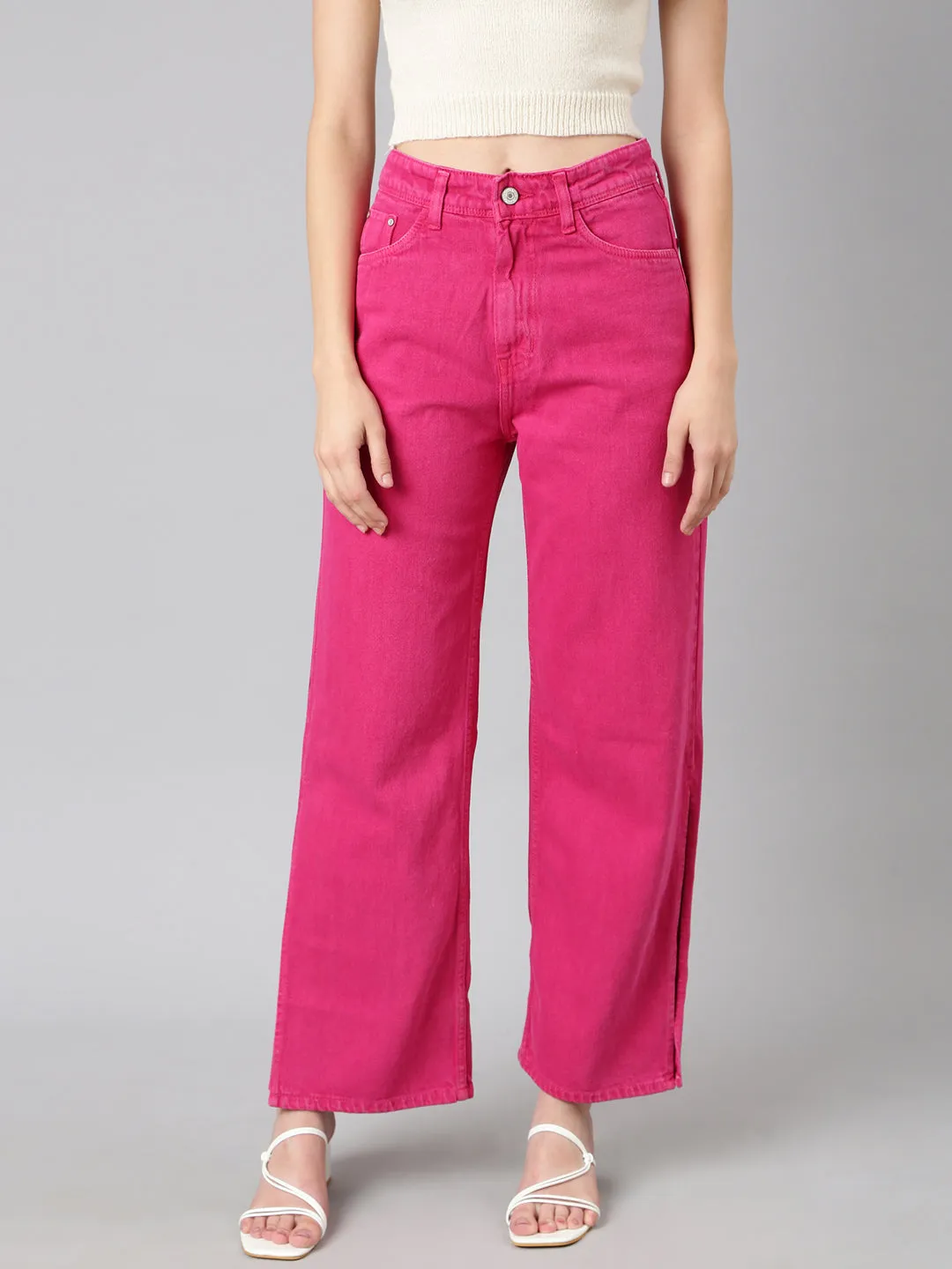 Women's Pink Wide Leg Denim Jeans Common look Relaxed Design Style