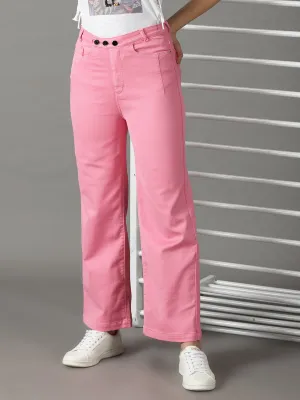 Comfy Design Modern Couple Look Women's Pink Wide Leg High-Rise Stretchable Cotton Jeans