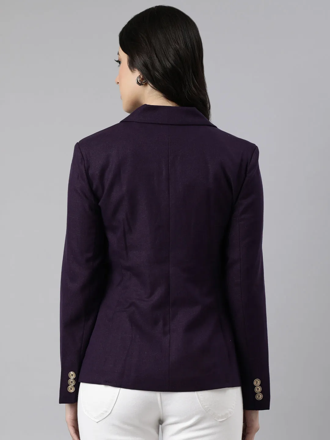 Women's Purple Slim-Fit Double-Breasted Blazer Ergonomic Fit Adaptive Tension Bands
