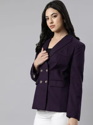 Women's Purple Slim-Fit Double-Breasted Blazer Soft Interior Brushing Fashion Event