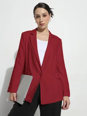 Tailored Cut Style Women's Red Single Breasted Blazer with Shoulder Pads