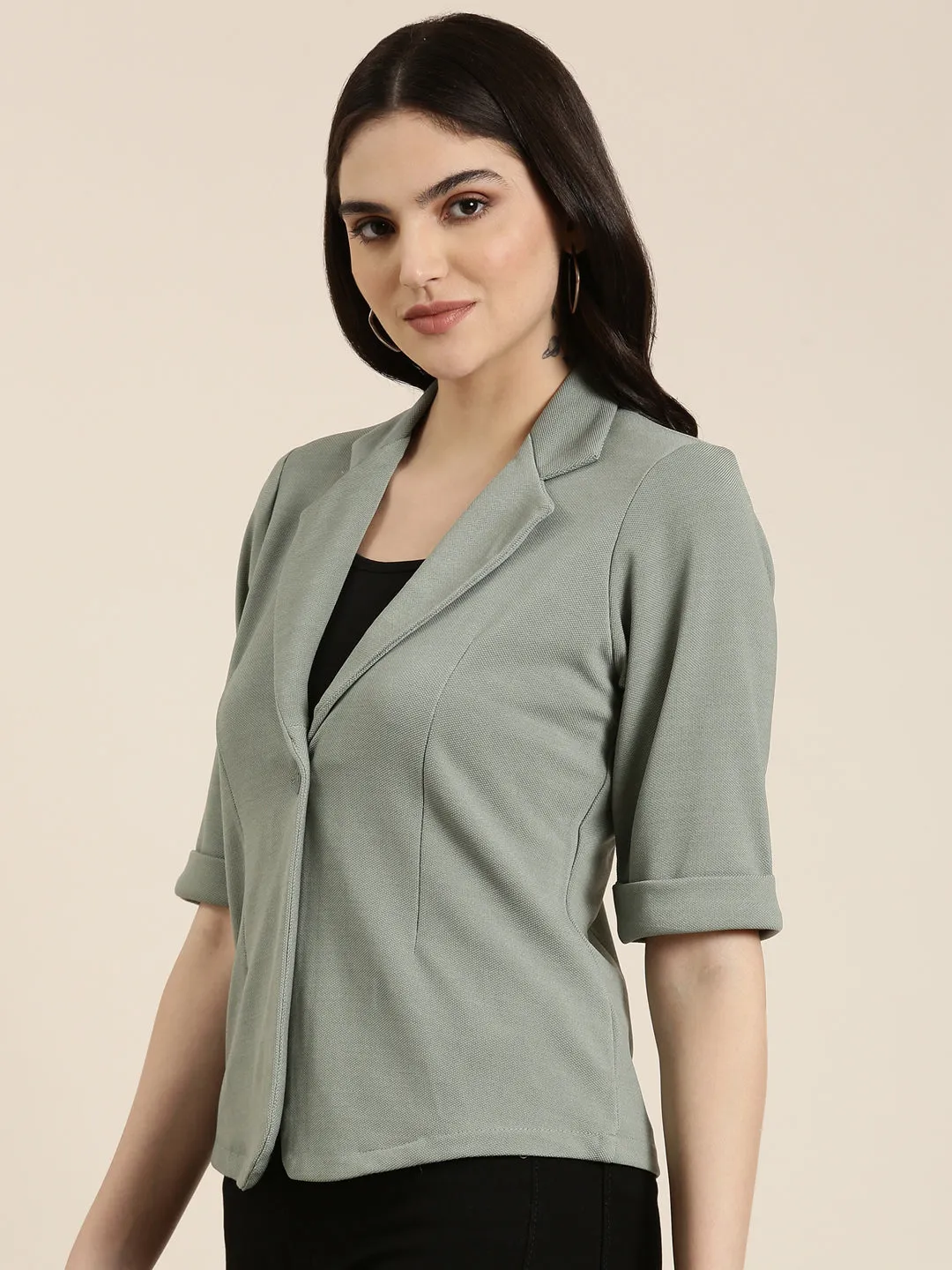 Insulated Design Women's Sea Green Notched Lapel Single-Breasted Blazer
