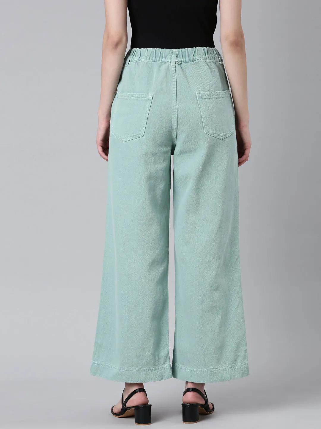Winter Warmth Sustainable Women's Sea Green Wide Leg Acid Wash Mid-Rise Denim Jeans