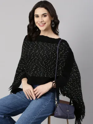 Cold Day Biodegradable Fiber Blend Women's Solid Black Poncho