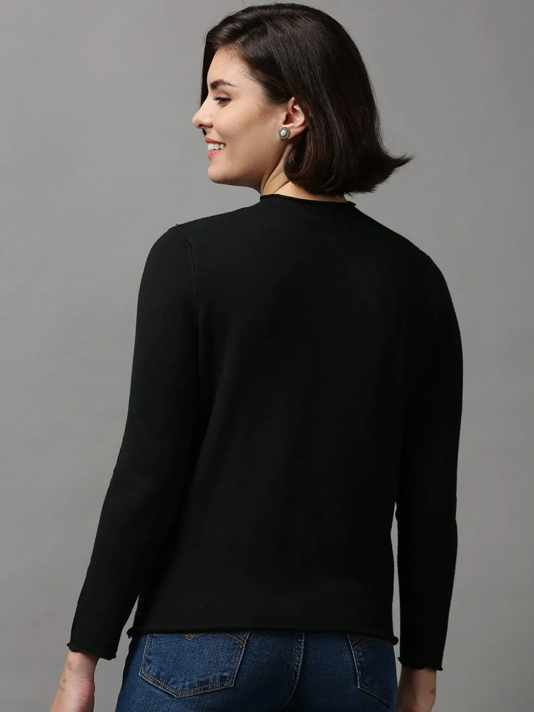 Women's Solid Black Sweater Modern Comfort