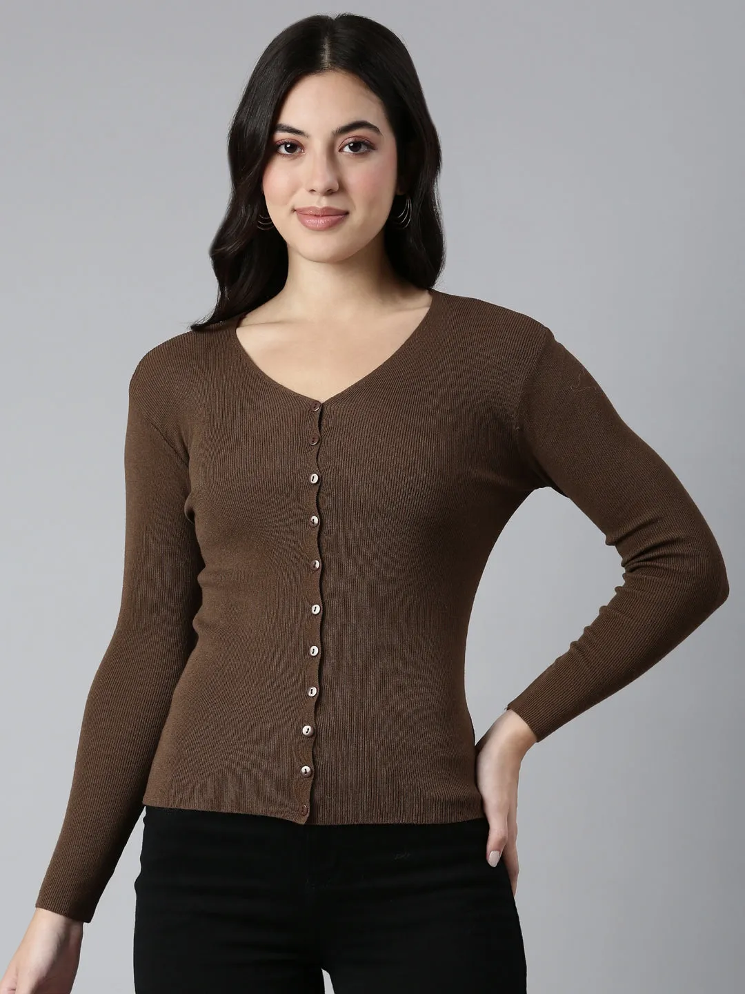 Women's Solid Brown Cardigan skin friendly