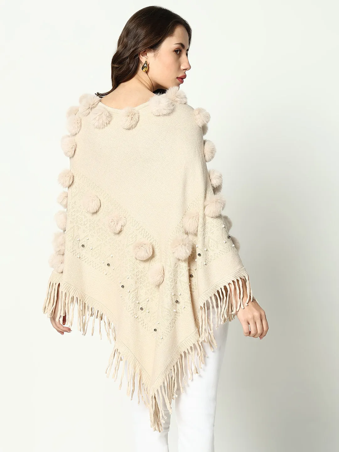 Women's Solid Cream Longline Poncho Cozy Comfort
