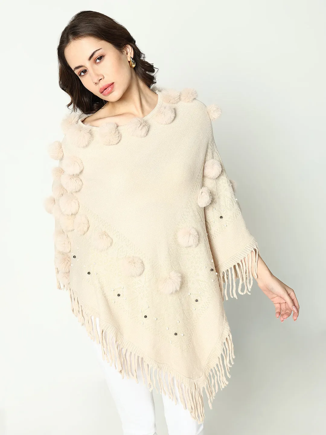 Day Layer Layer Trend Women's Solid Cream Longline Poncho