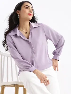 Women's Solid Lavender Shirt with Neck Chain Retro nostalgia