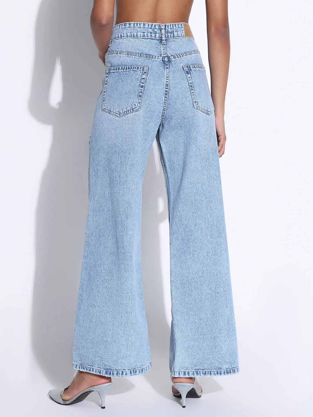 Easy Match Women's Solid Light Blue Wide Leg Jeans