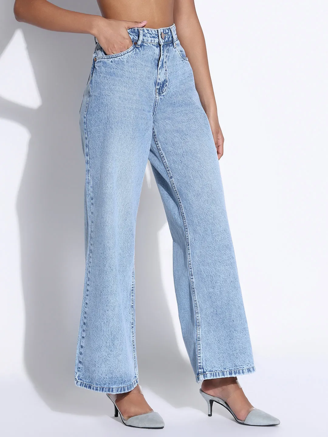 Sunny Vibes Teen Outfit Summer Vibes Perfect for All Women's Solid Light Blue Wide Leg Jeans