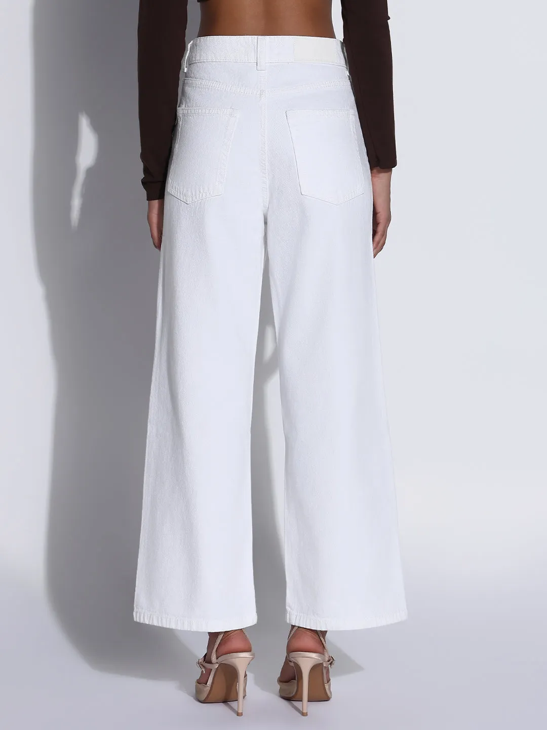 Women's Solid White Wide Leg Jeans Casual Days