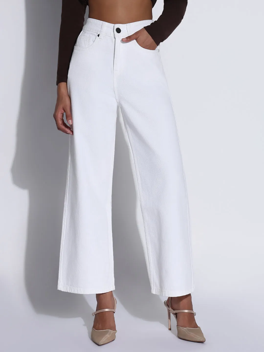 Bold Earthy Quick Wash Women's Solid White Wide Leg Jeans