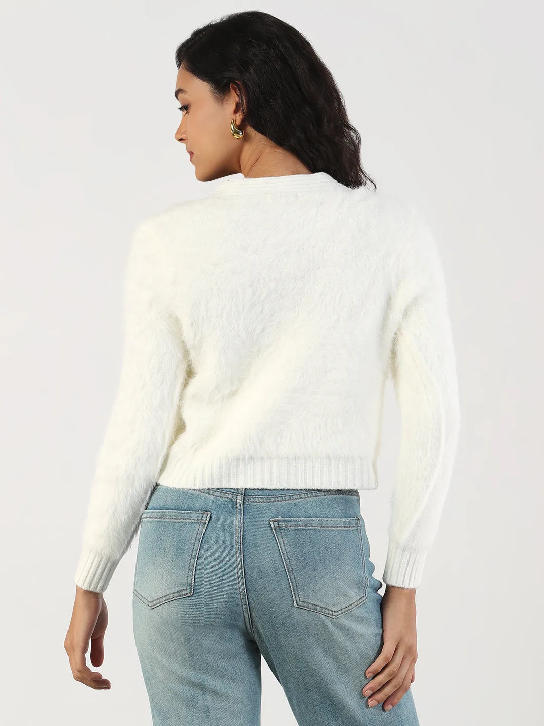 Early Chill Women's V-Neck Solid Cream Cardigan