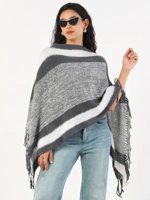 Women's V-Neck Striped Grey Poncho Unisex Fit Ventilation Panel