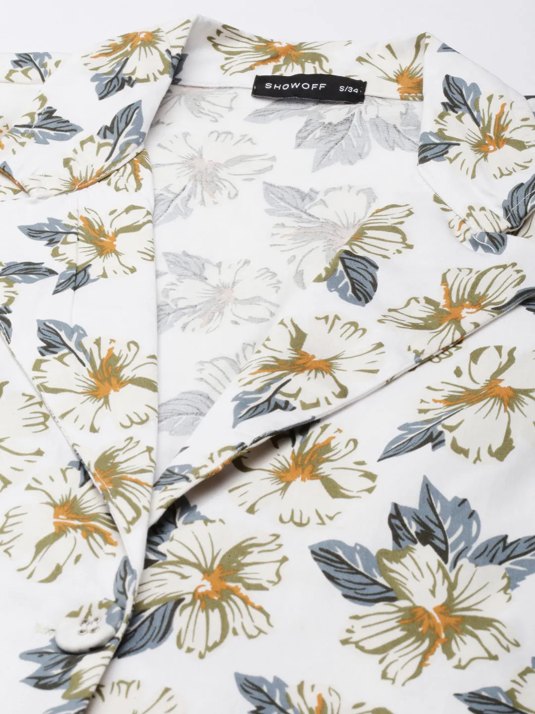 Women's White Printed Cotton Slim Fit Single-Breasted Casual Blazer MagneticClosure