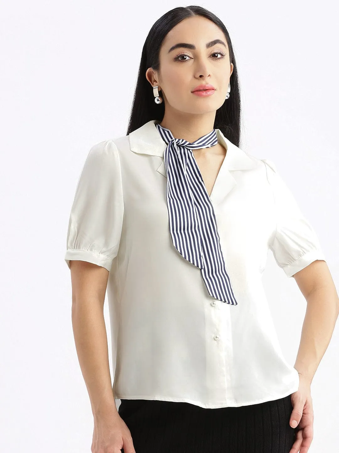 Women's White Standard Slim Fit Opaque Casual Shirt UVProtectionFinish