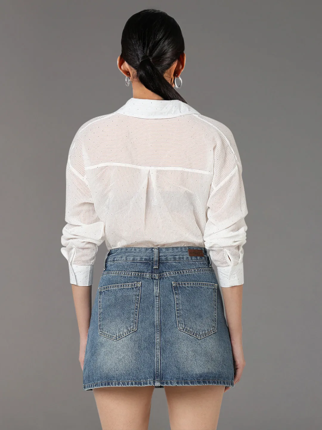 Women's White Striped Oversized Shirt Essential Look Sustainable production