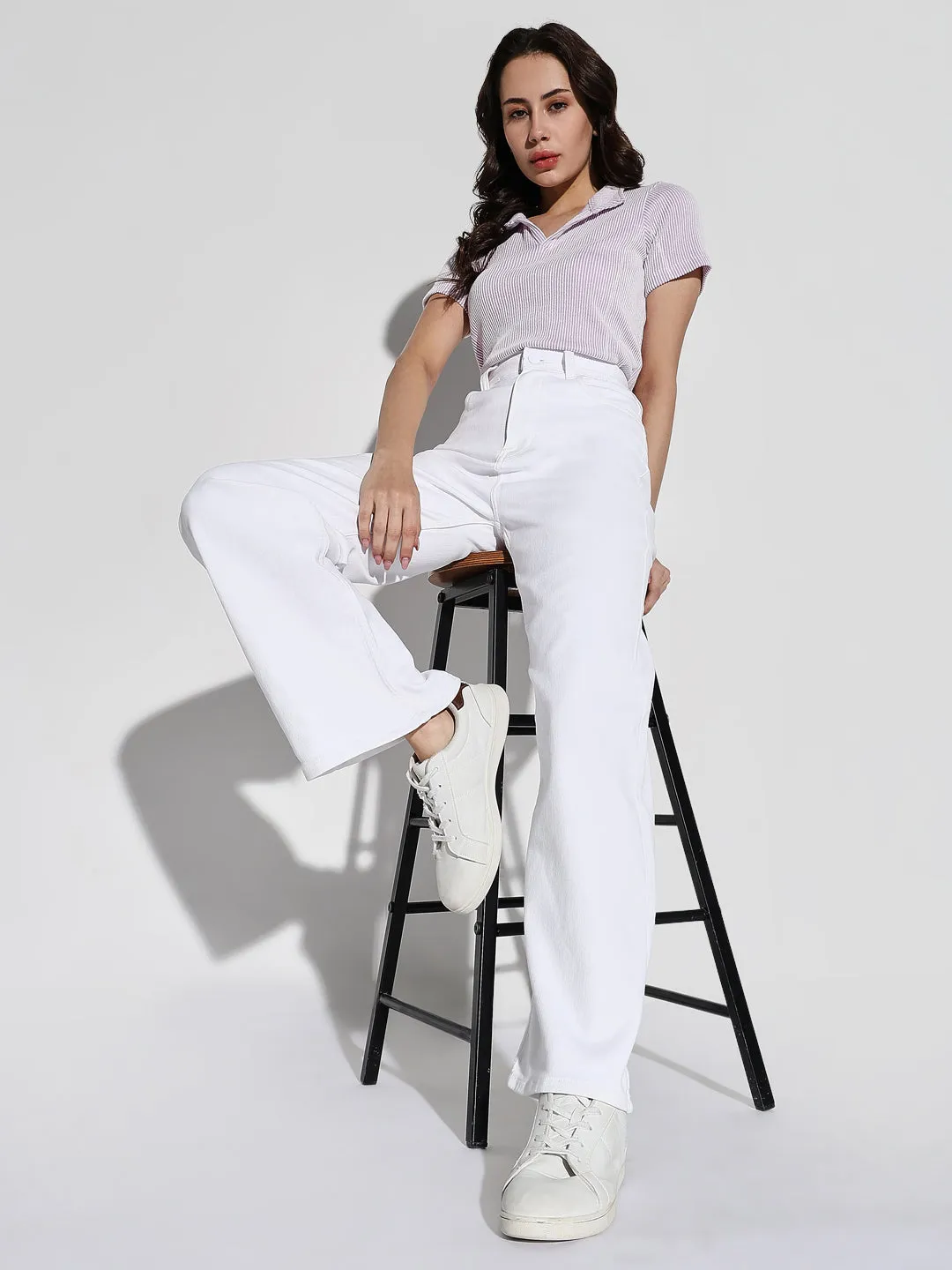 Road Trip Casual Friday Home Comfort Women's White Wide Leg Casual Jeans