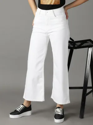 Contemporary Vibe Women's White Wide Leg High-Rise Stretchable Cotton Jeans