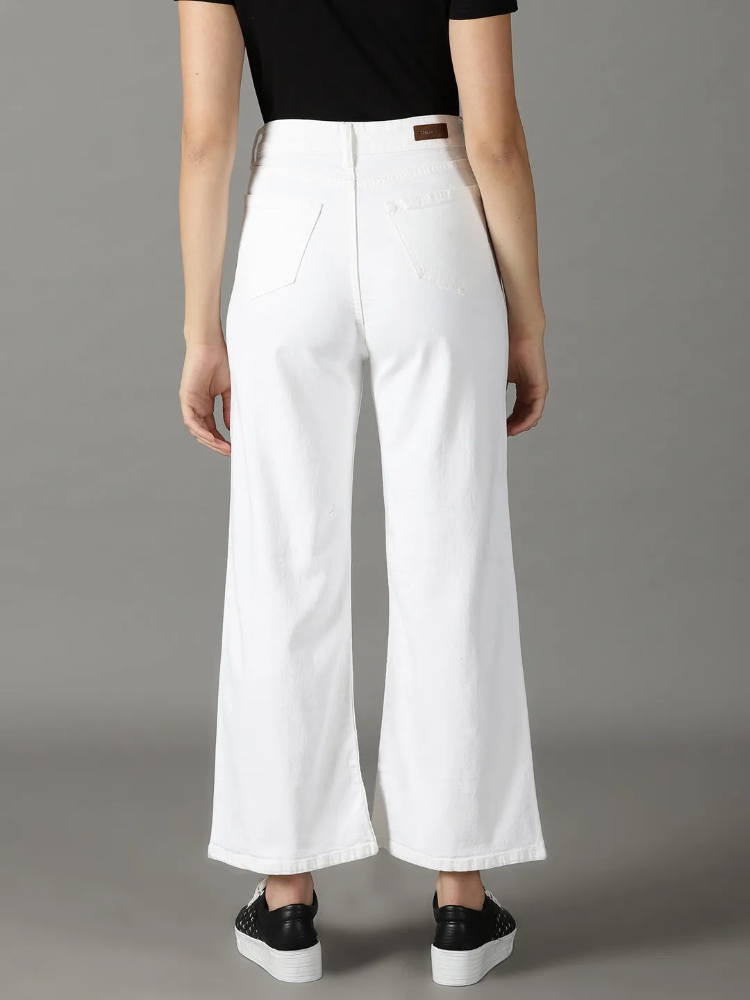 Women's White Wide Leg High-Rise Stretchable Cotton Jeans Chic Style Relaxed Basics