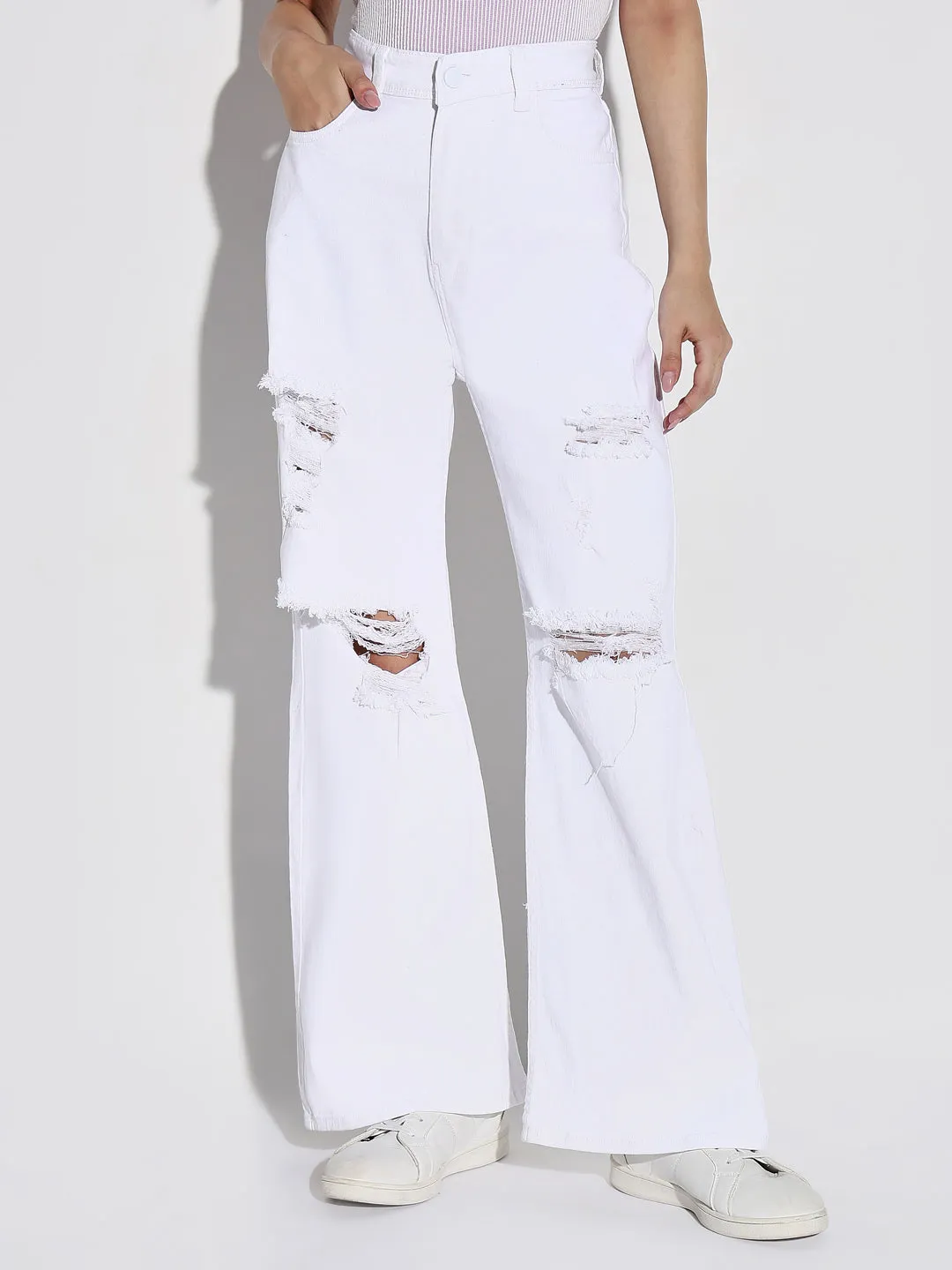 Women's White Wide Leg Jeans Fade Resistant Wash