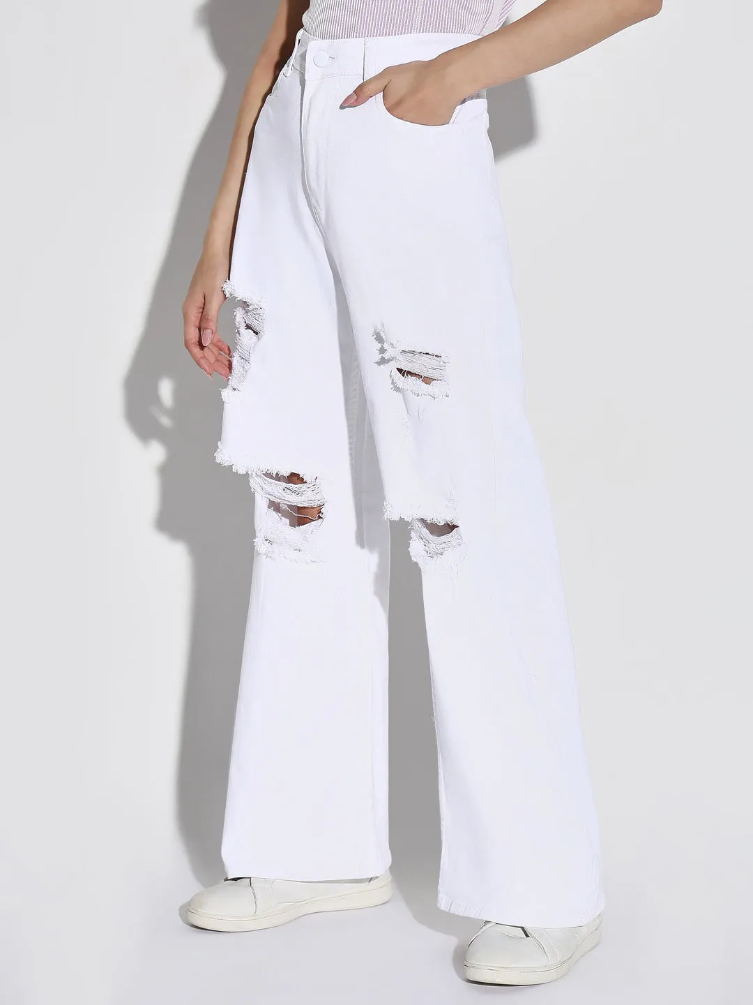 Modern Minimalist Fashion Lover Women's White Wide Leg Jeans