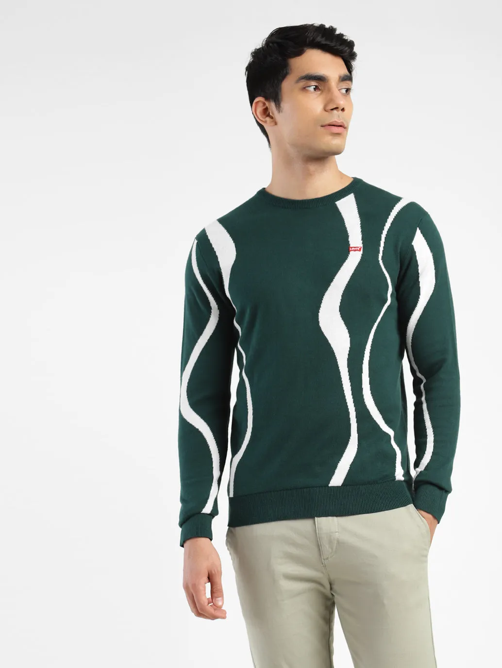 Everyday Classic Daily Favorite Men's Abstract Print Crew Neck Sweater Green