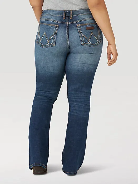 Relaxed Thigh Cut Wrangler Retro Women's Mae Mid Rise Bootcut Jean in Dark Blue (Available in Regular & Plus Sizes)