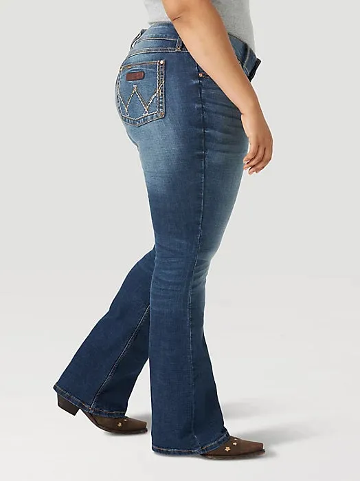 Casual Elegance Style Basic Wrangler Retro Women's Mae Mid Rise Bootcut Jean in Dark Blue (Available in Regular & Plus Sizes)