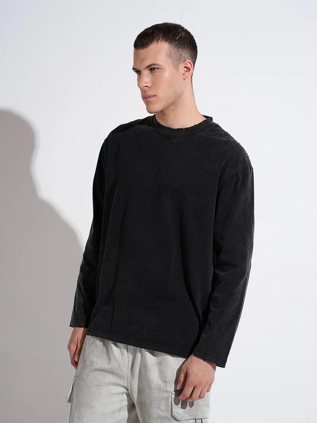 Perfect Comfort Wear Men's Black Long Sleeves Round Neck Relaxed Fit T-Shirt