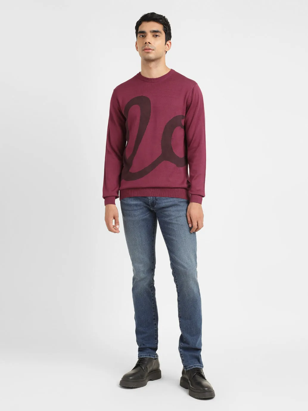 Men's Solid Maroon Crew Neck Sweater Outdoor Casual Look Daily Layered