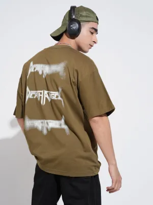 Men's Typography Olive Short Sleeves Round Neck Relaxed Fit T-Shirt Effortless Wearable Temperature Control Fabric