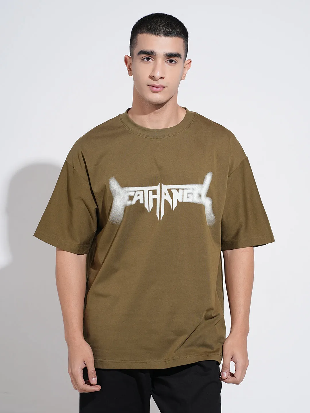 Men's Typography Olive Short Sleeves Round Neck Relaxed Fit T-Shirt Retro nostalgia