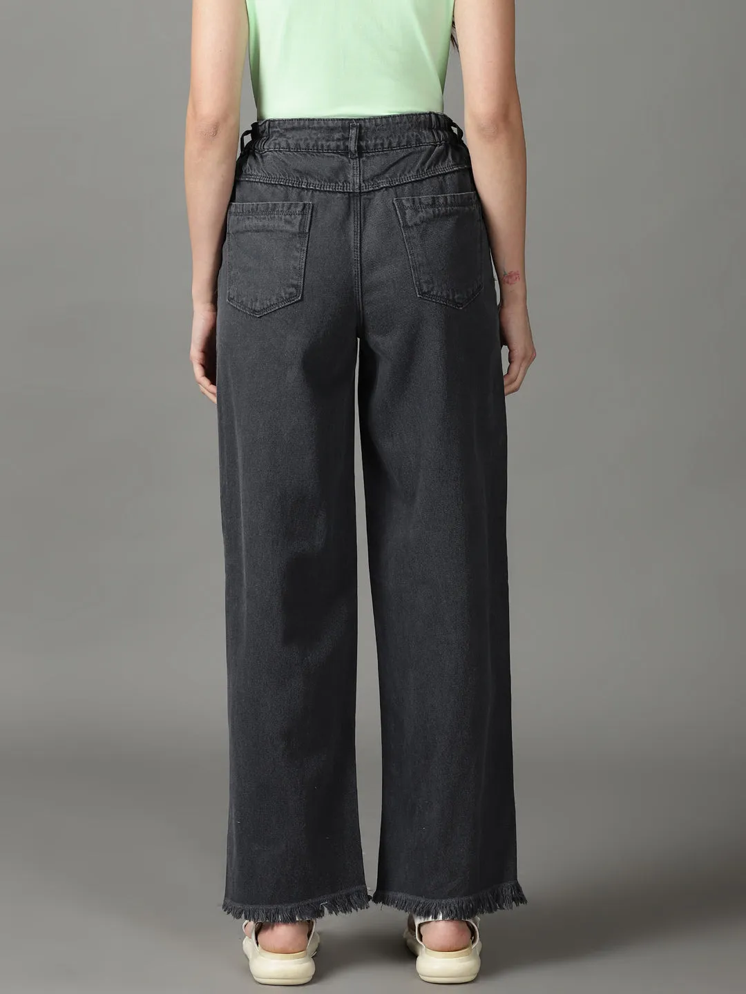 Women's Grey Wide Leg High-Rise Cotton Jeans Classic Weekend Getaway Wear Anytime