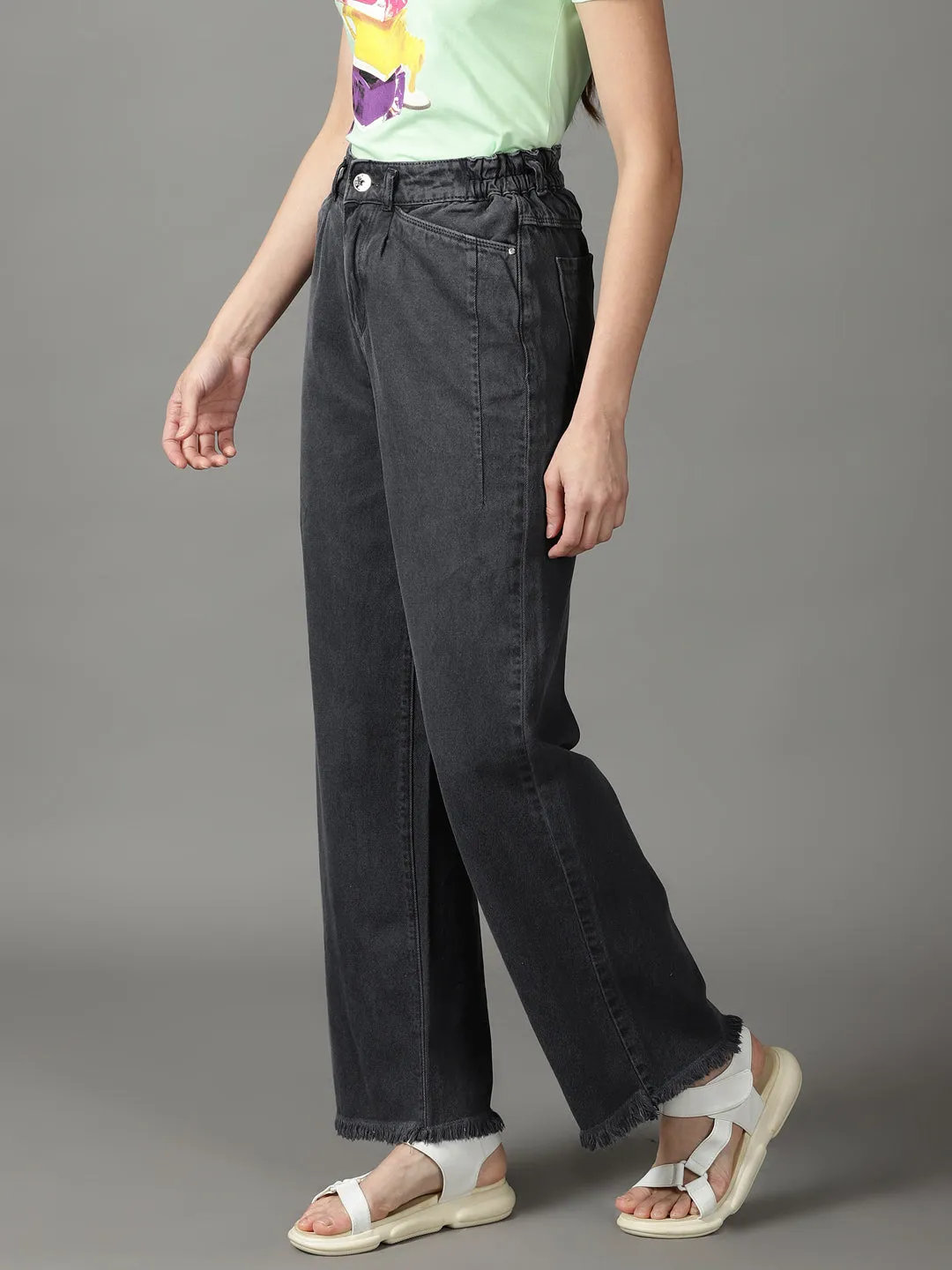 Clean Cut Women's Grey Wide Leg High-Rise Cotton Jeans