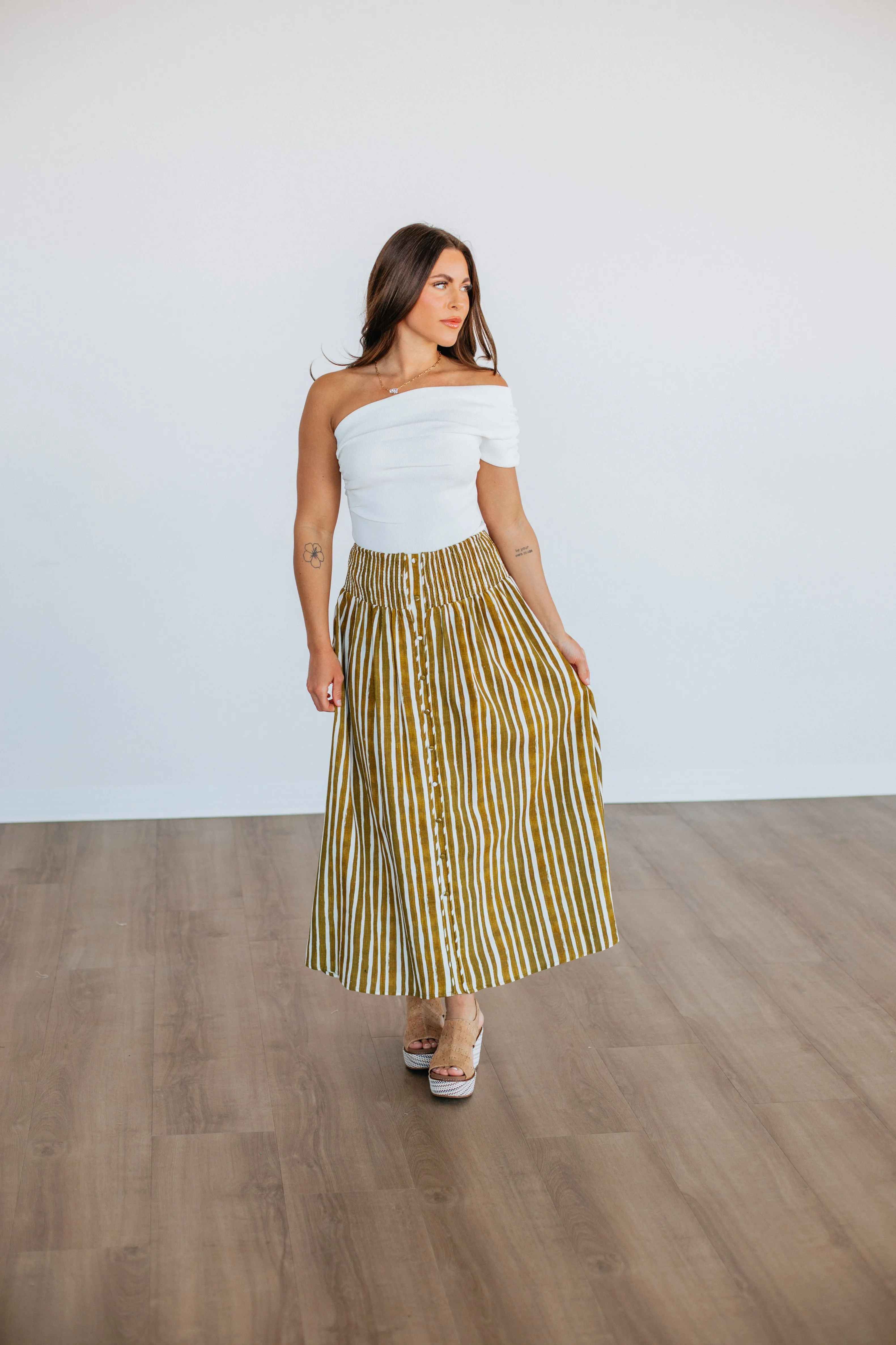 Pastel tone Zoya Striped Skirt - Lemongrass Mix